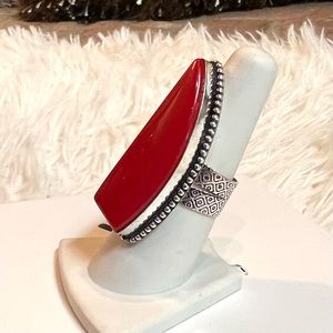 Vintage Crimson and Silver Geometric Ring